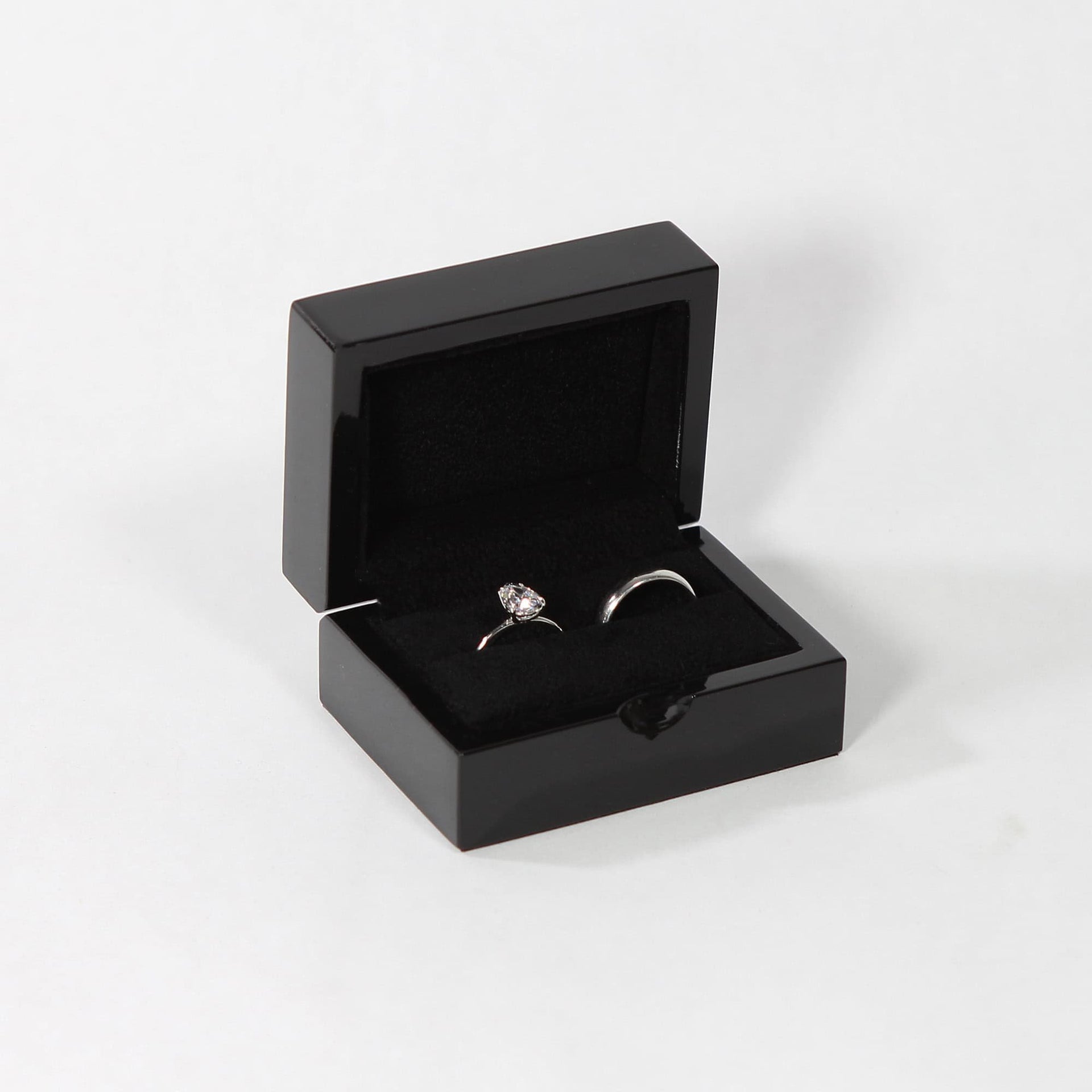 Gloss black ring box fits 2 rings for wedding bands