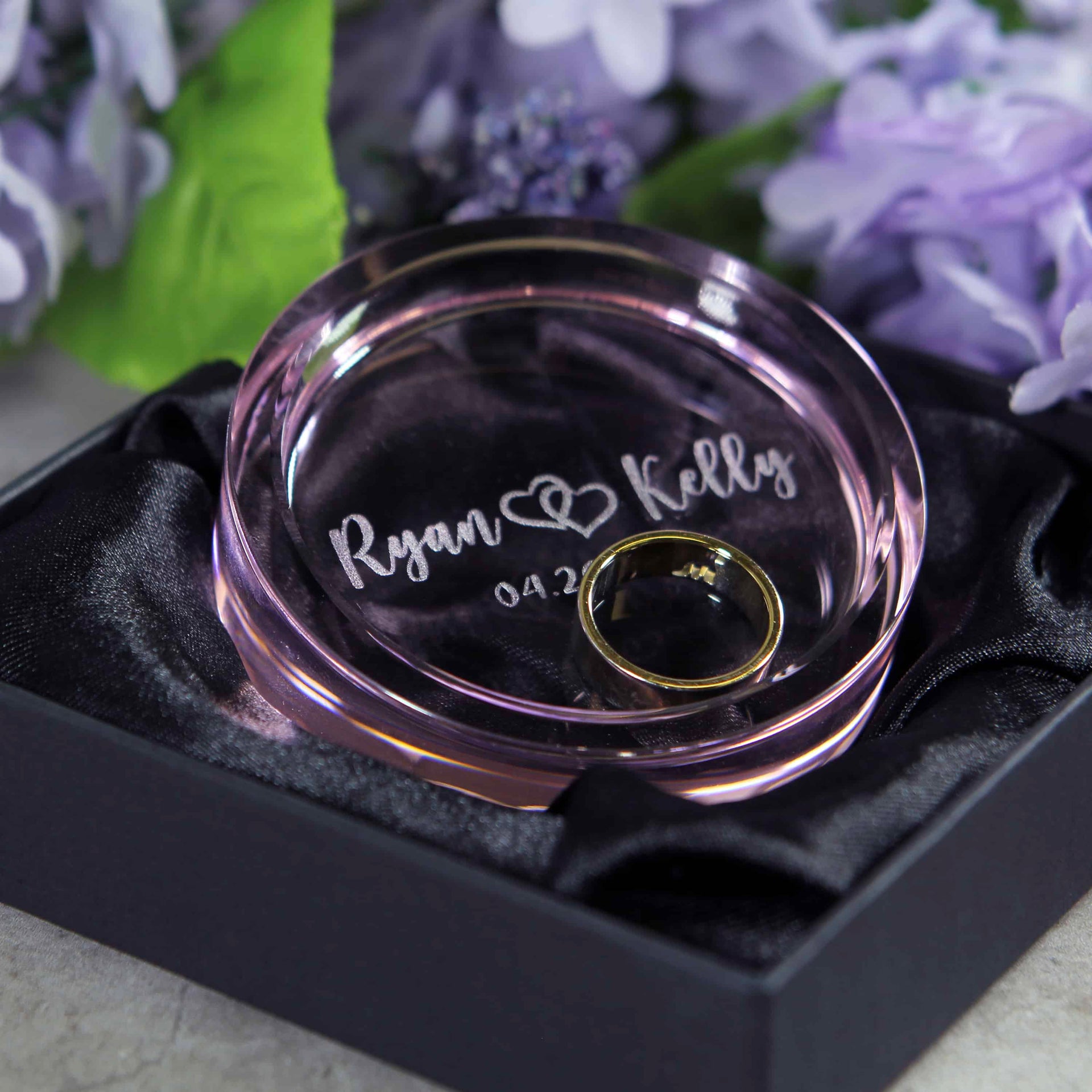 custom engraved ring dish with engagement rings