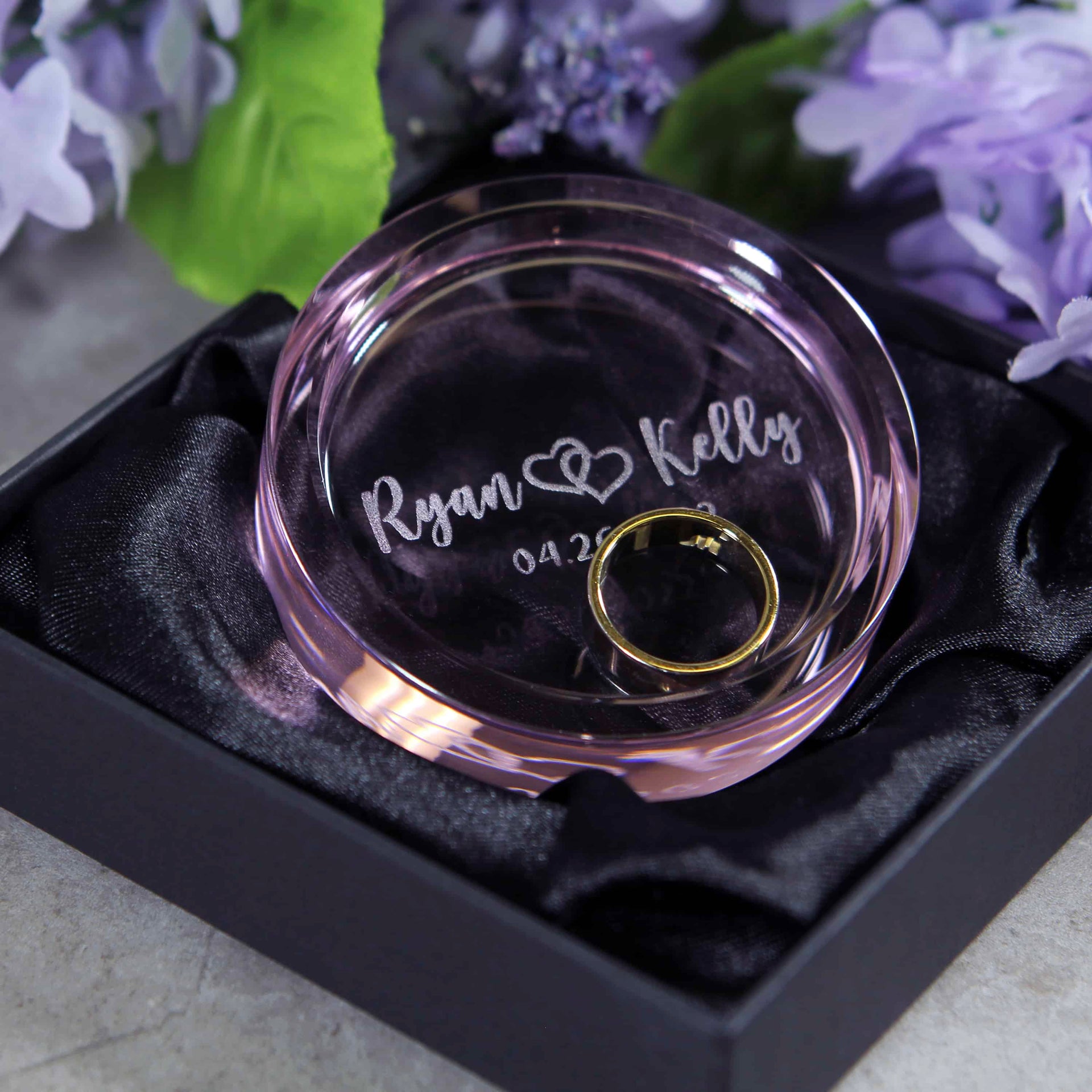 engraved pink ring dish for wedding rings