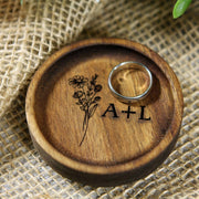custom engraved floral wood ring dish