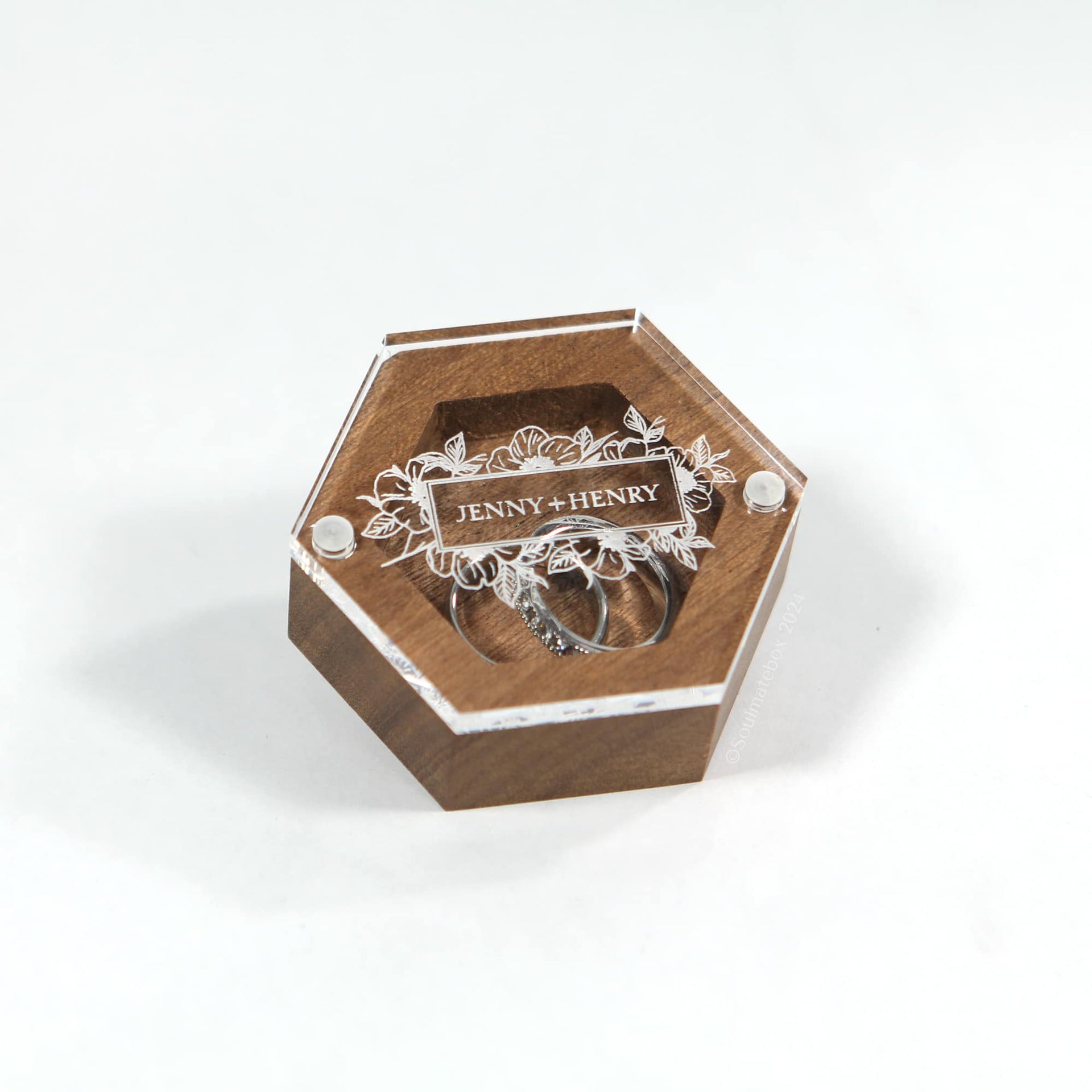personalized custom engraved wood ring box with acrylic magnetic lid