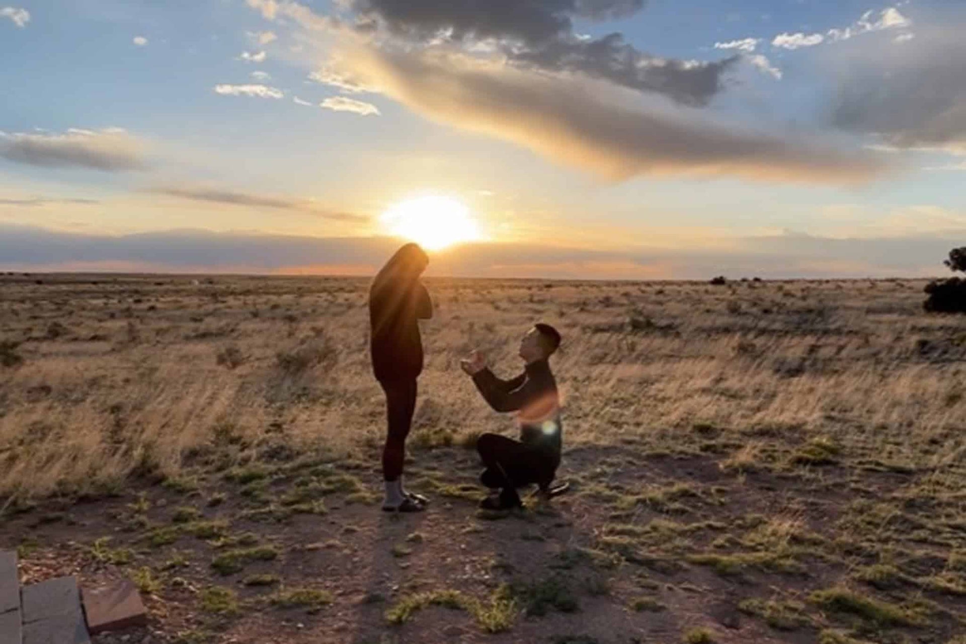 proposal at sunset in the arizona desert