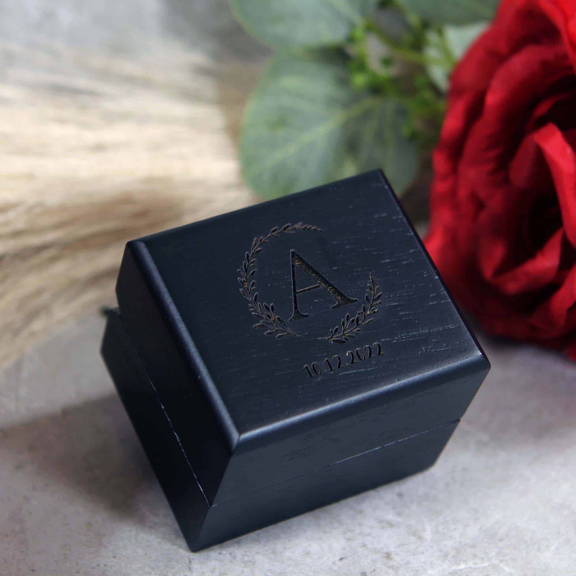 black wood ring box custom engraved