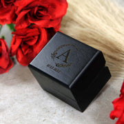 Black wood ring box custom engraved with monogram letter
