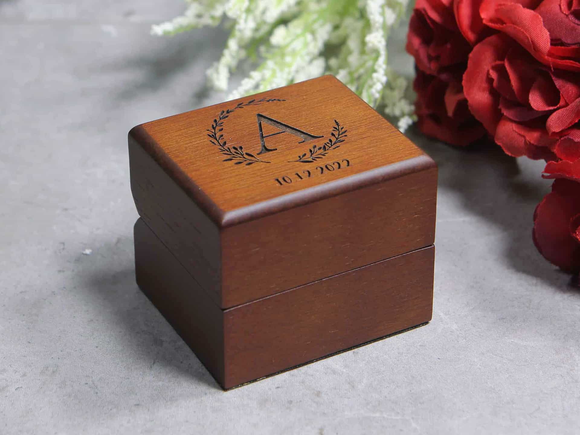 custom engraved wood ring box for proposal