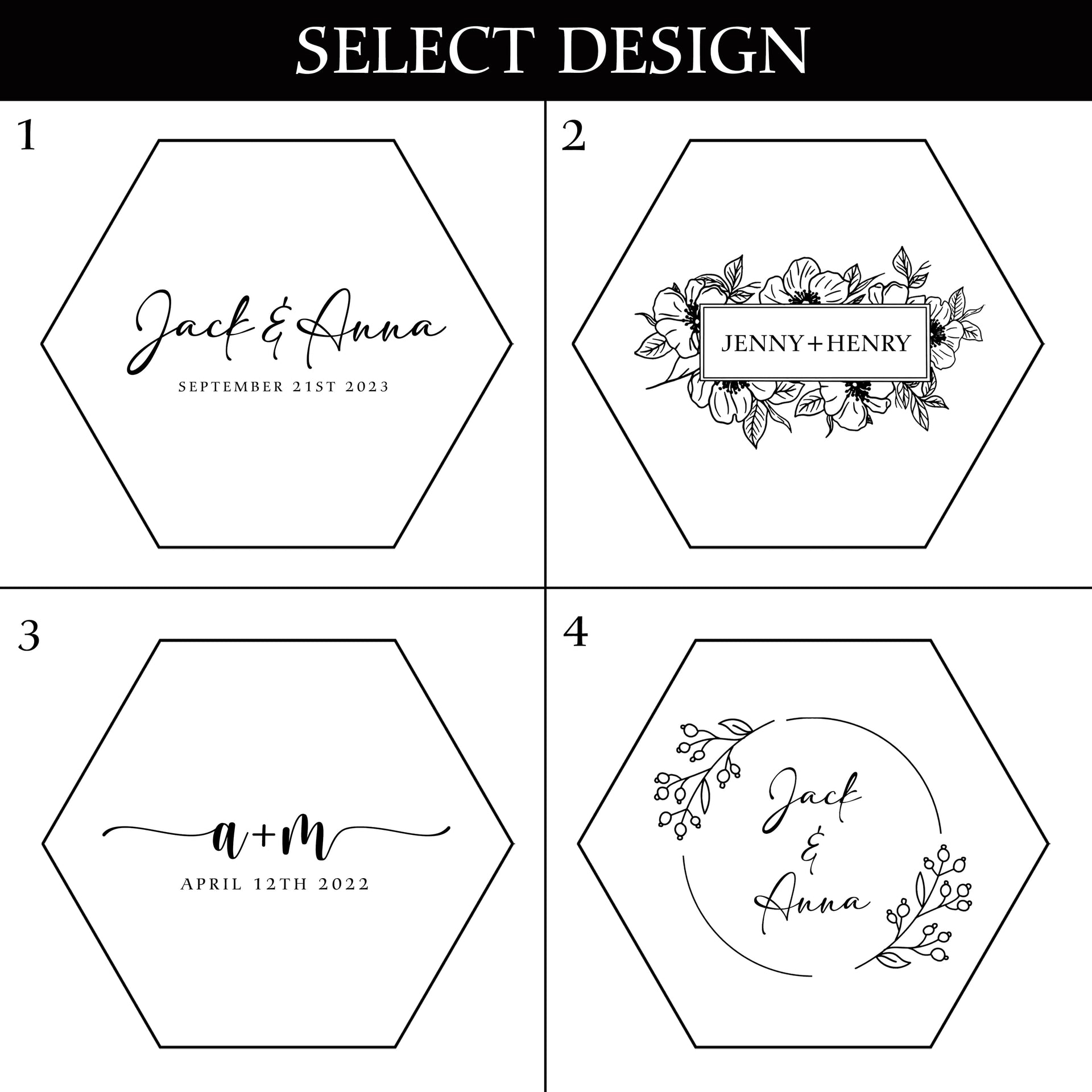 four designs for the hexagon ring box