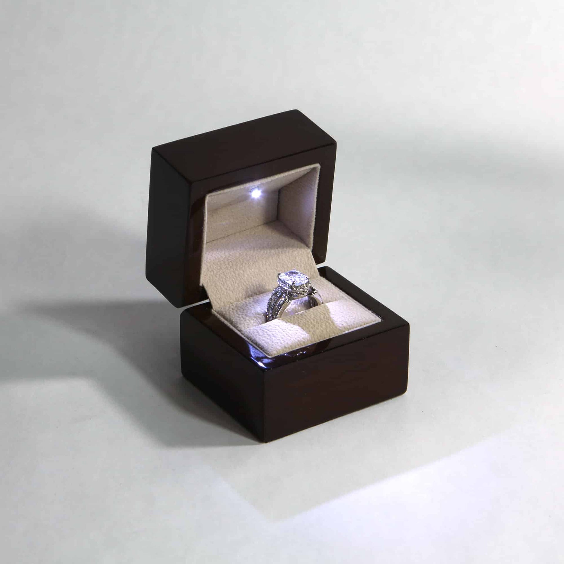 wooden ring box, engagement ring box, wood led ring box, luxury ring box, modern ring box, led light ring box, ring box