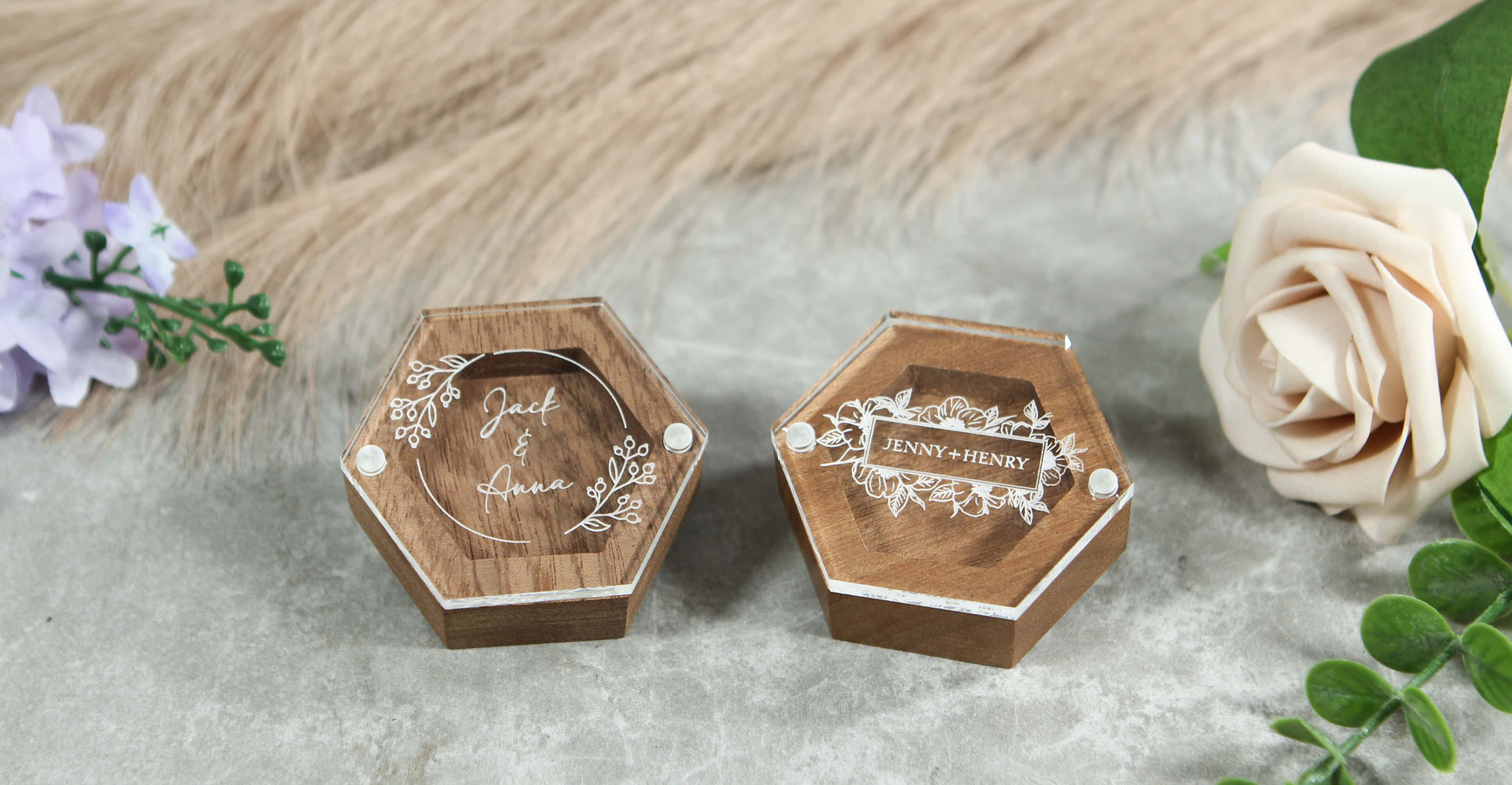 personalized wood hexagon acrylic custom ring boxes
