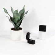 small black discreet ring box for proposal with lid closed and with lid open