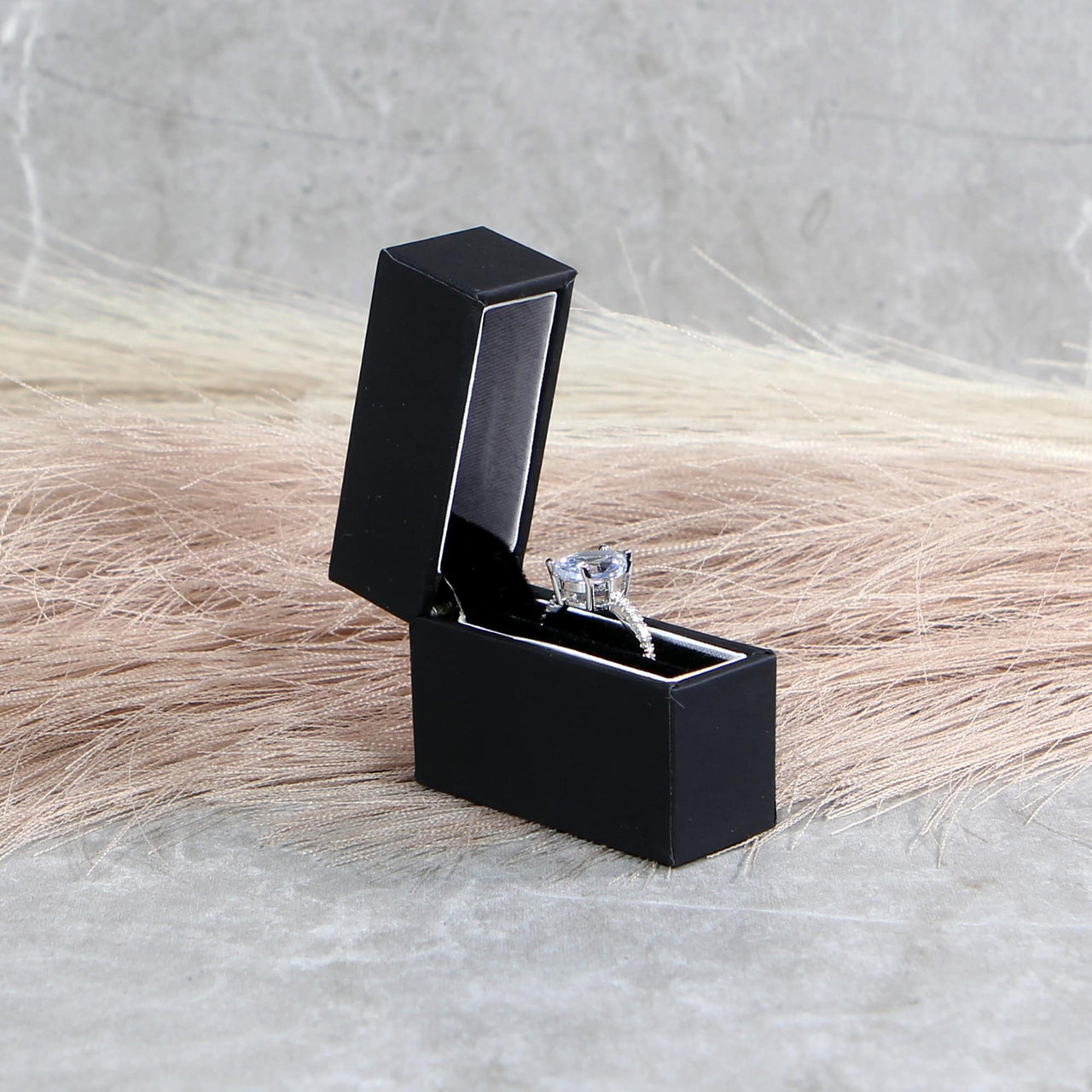 small black proposal ring box for diamond engagement rings