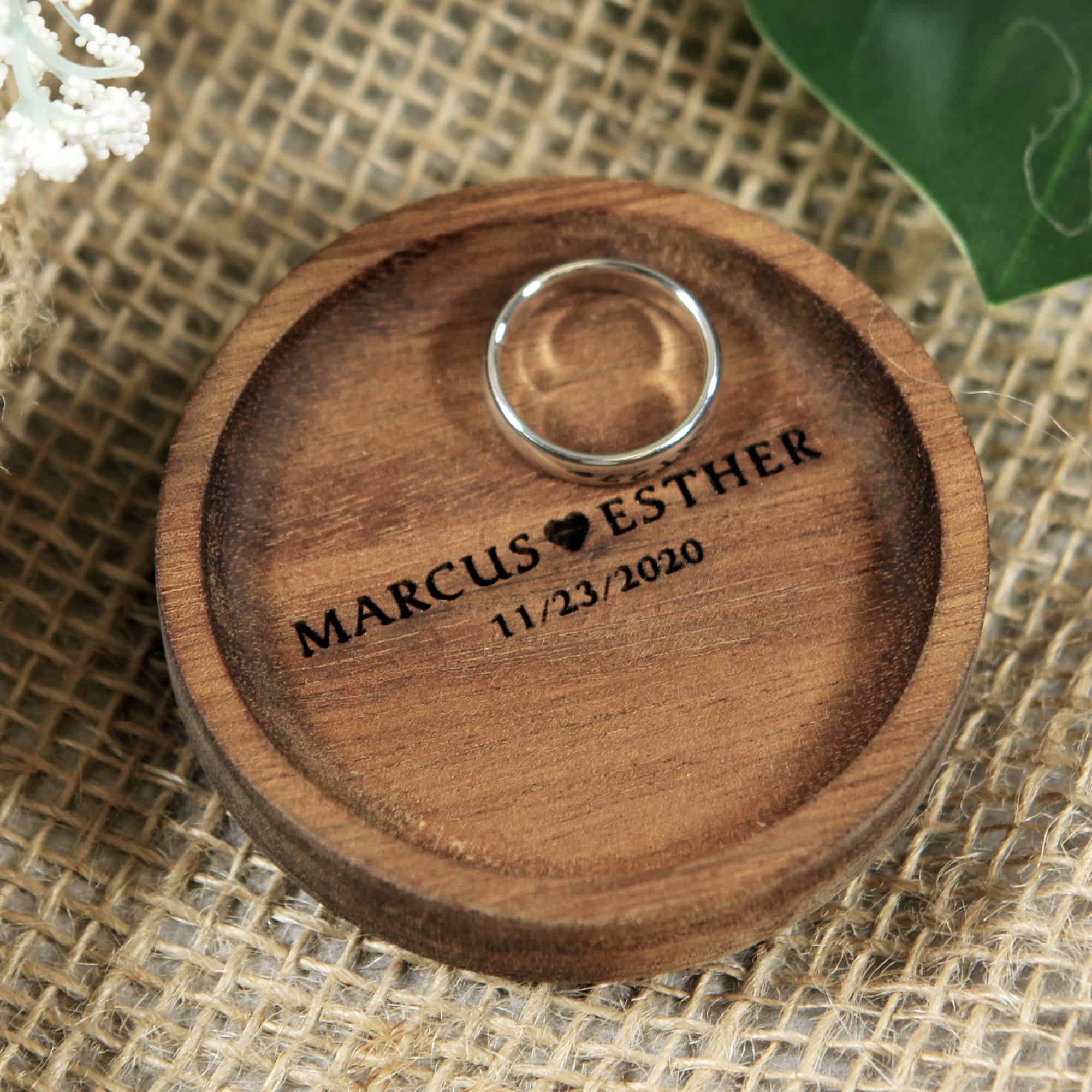 Wood Ring Dish Personalized Name & Date Design
