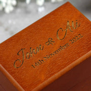 wooden ring box with custom engraved design, ring bearer box with laser engraved design