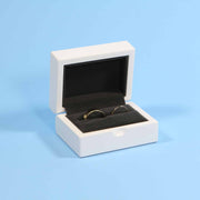 Luxury gloss white ring box for engagements, ,proposals, weddings and more. Velvet interior ensures the protection of your gems! The perfect modern ring box for your special day. This modern ring box can hold up to two rings.
