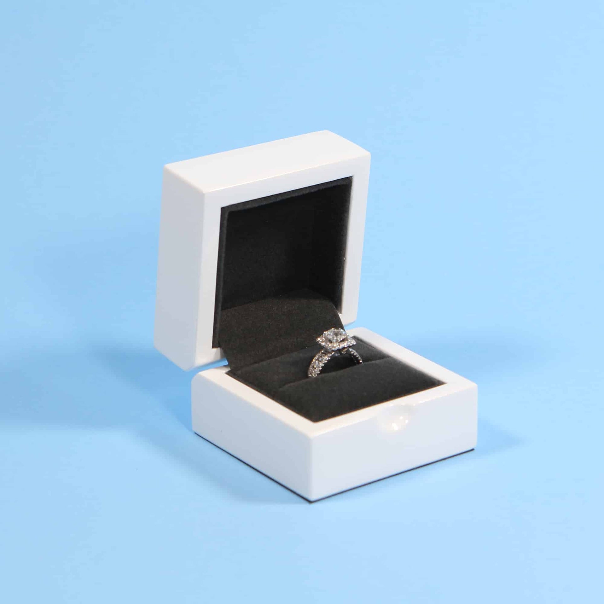 Luxury gloss white ring box for engagements, ,proposals, weddings and more. Velvet interior ensures the protection of your gems! The perfect modern ring box for your special day