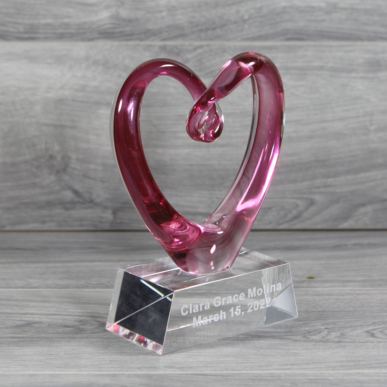 Engraved Pink Crystal Heart