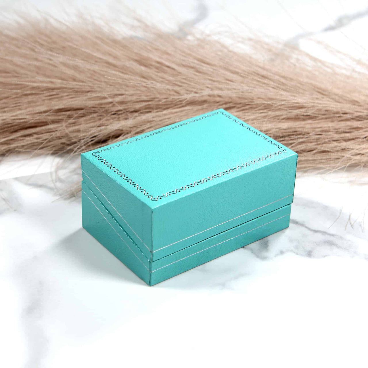 Light Blue Teal Classic Ring Box Double