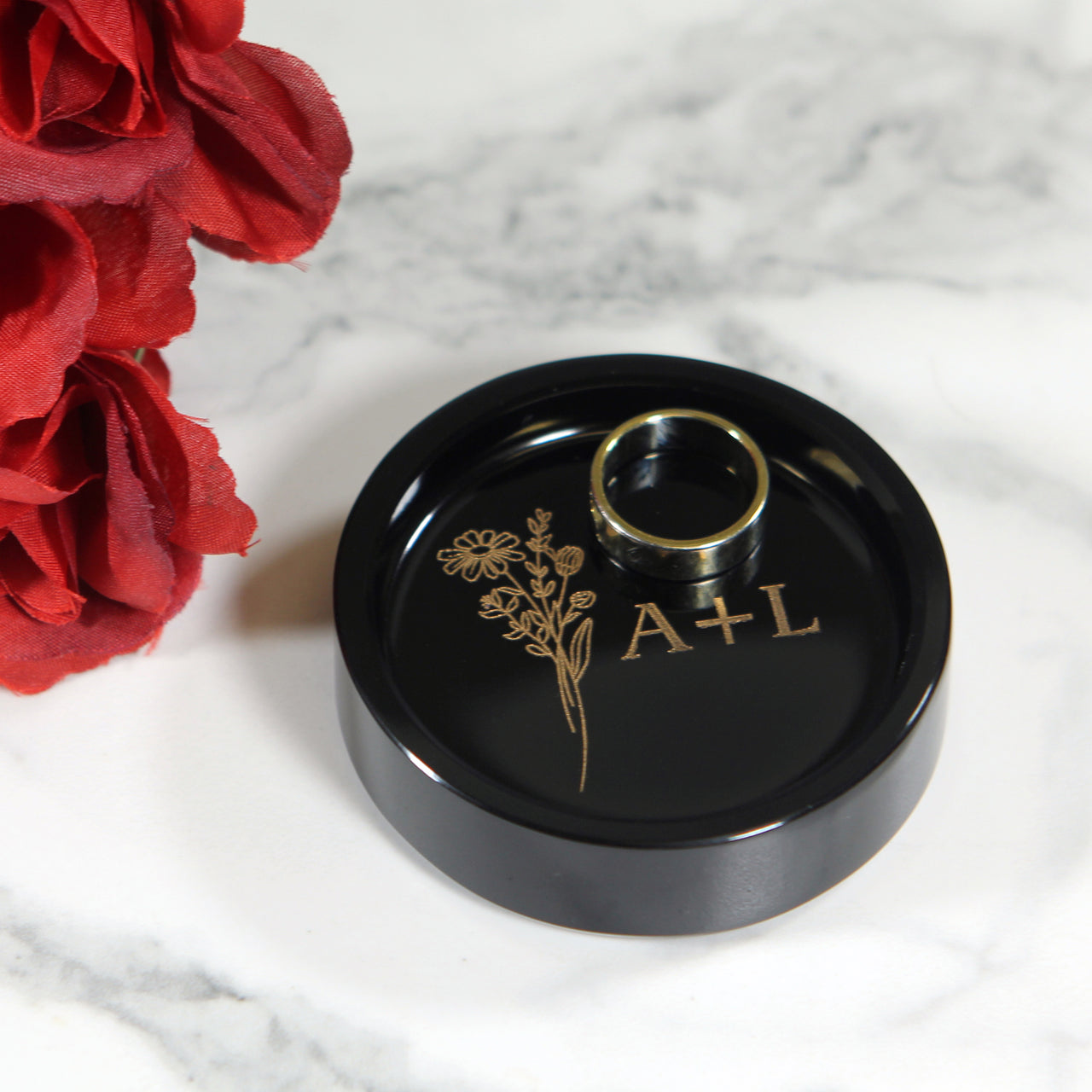 custom engraved flower ring dish