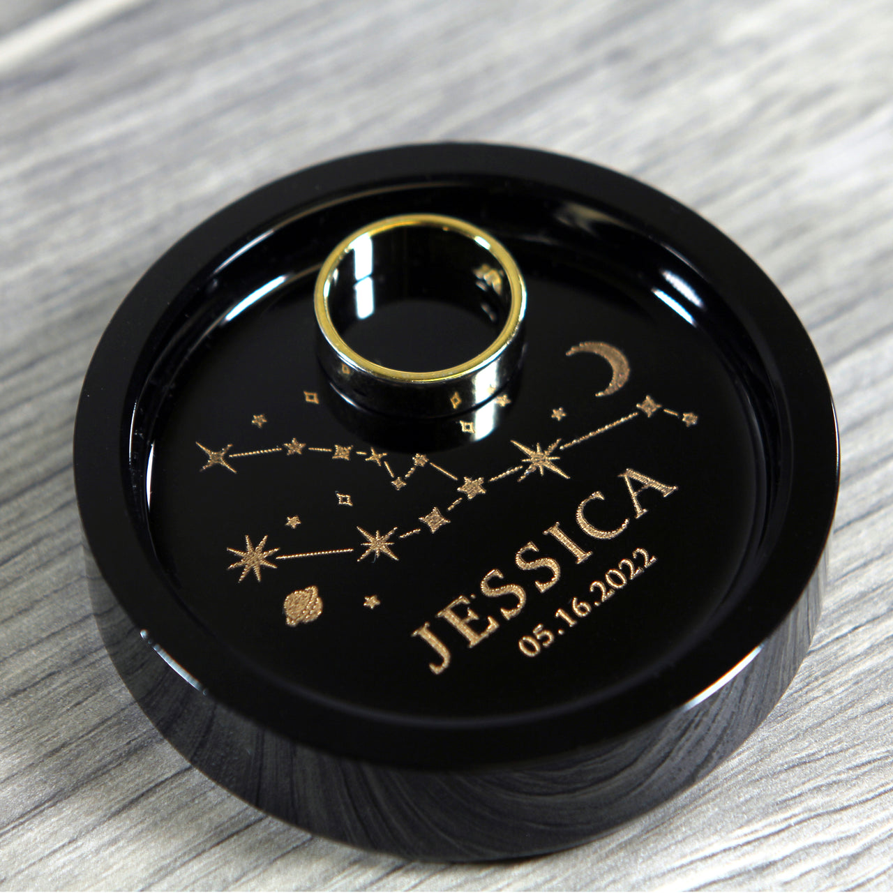 Black Personalized Crystal Ring Dish