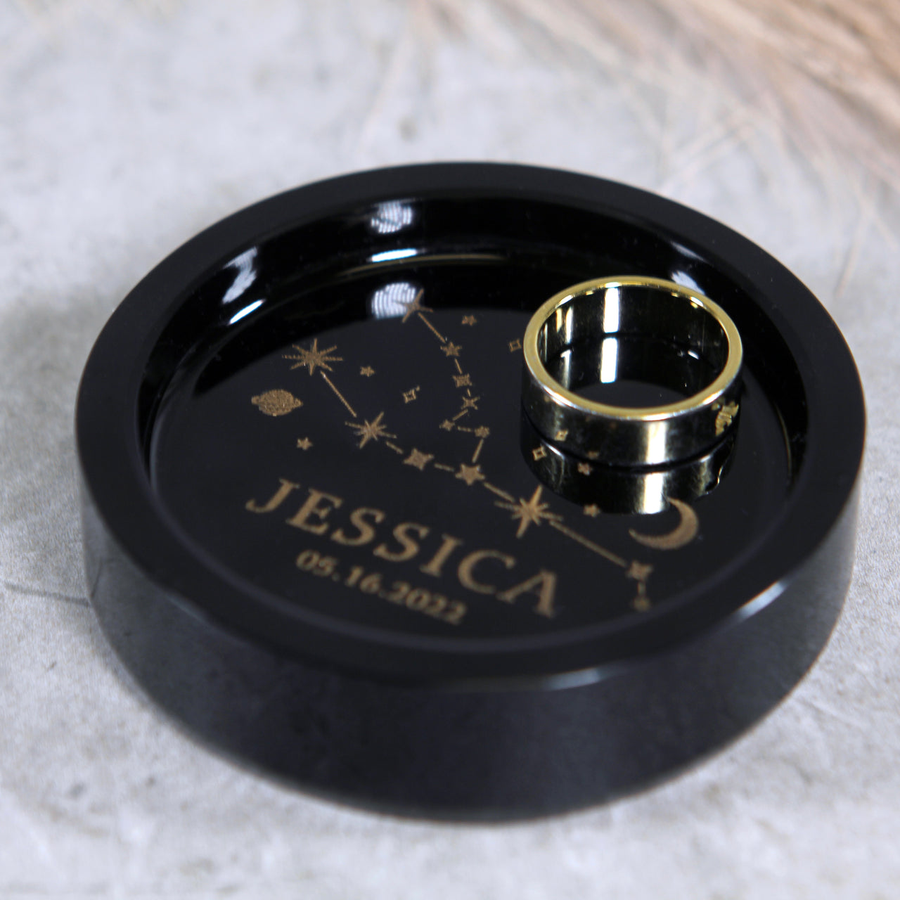 Black Personalized Crystal Ring Dish