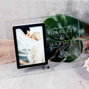 Glass wedding photo frame with personalized engraving 