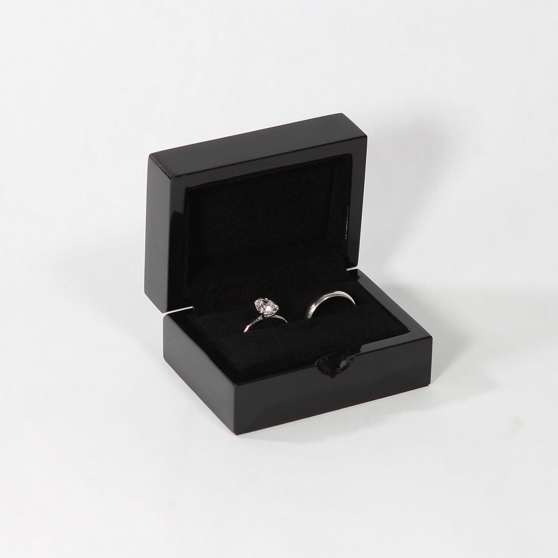 Gloss black ring box fits 2 rings for wedding bands
