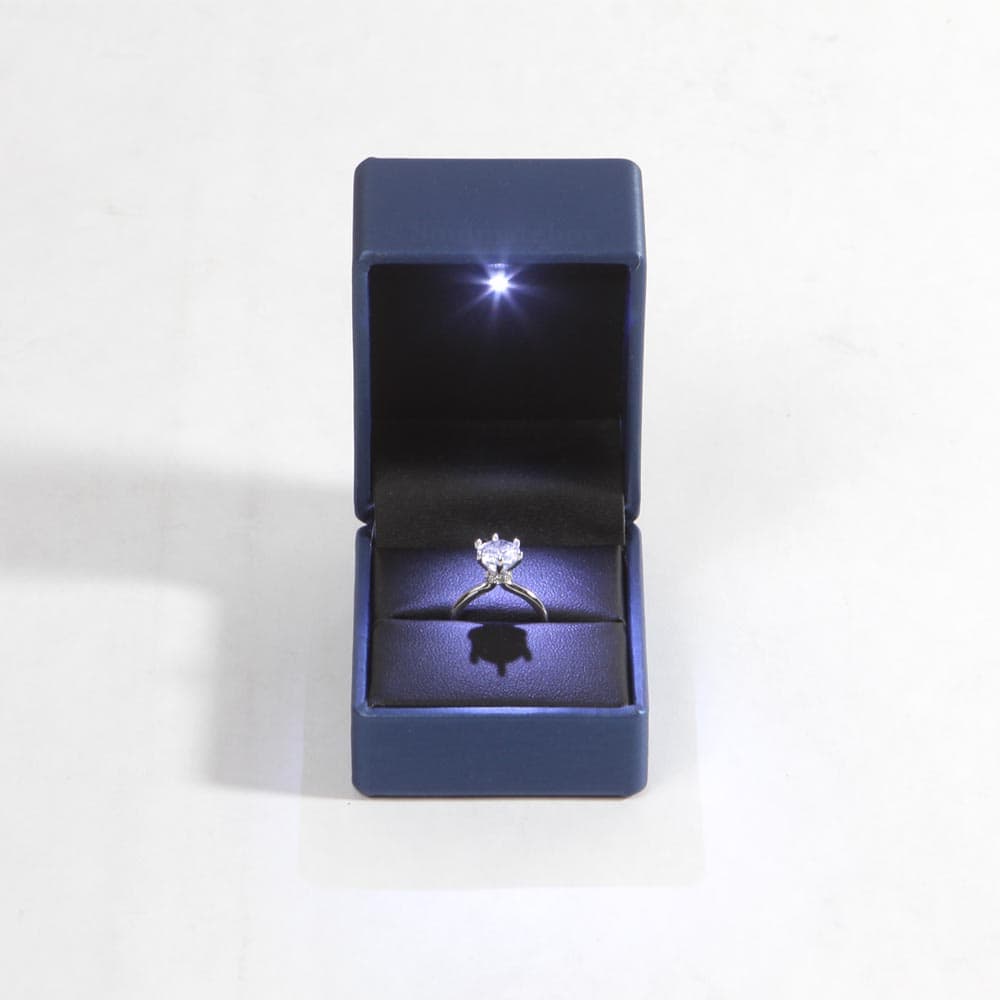 Novel Box Slim LED Lighted Navy Blue Ring Box For Weddings & Engagement – Light-Up Display Case