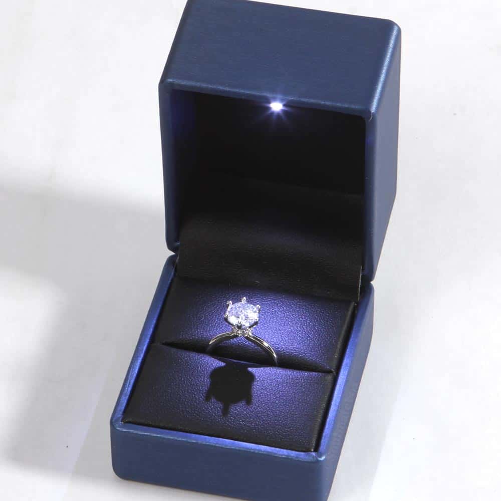 Blue Leather Ring Box with LED Lighting