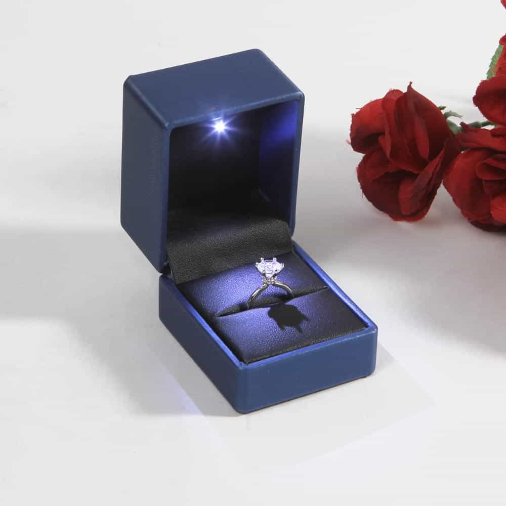 Blue Leather Ring Box with LED Lighting