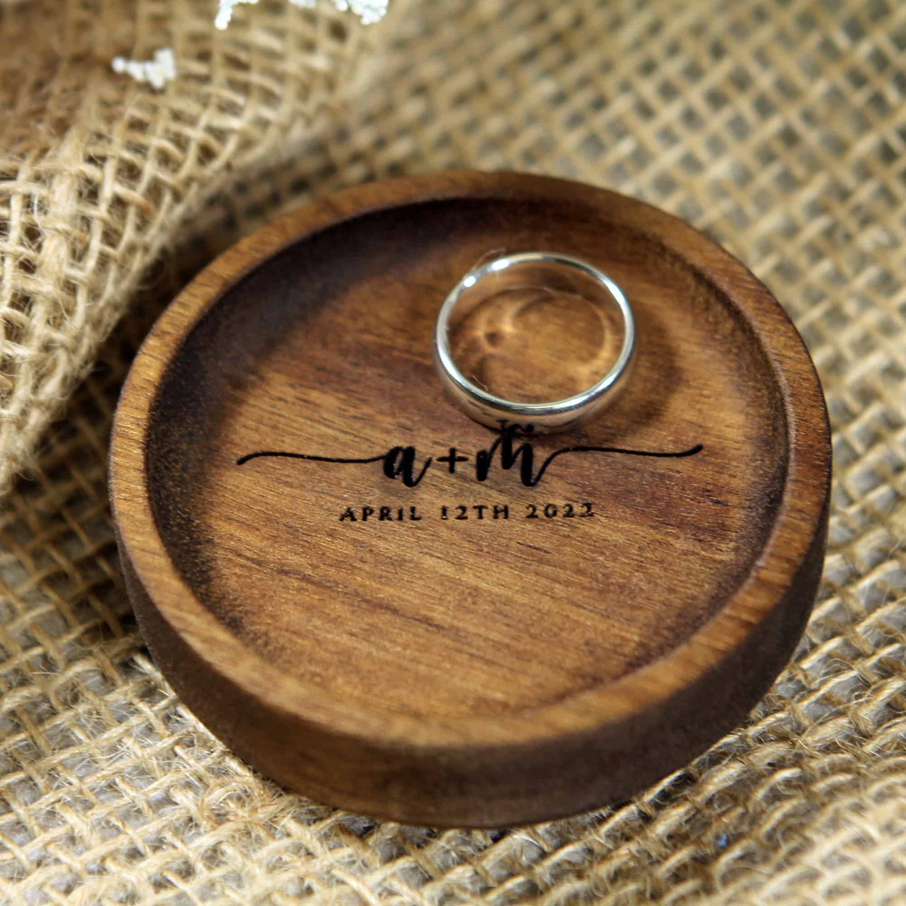 Personalized Custom Initials Wood Ring Dish