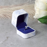 french blue toile proposal ring box with vintage diamond engagement ring