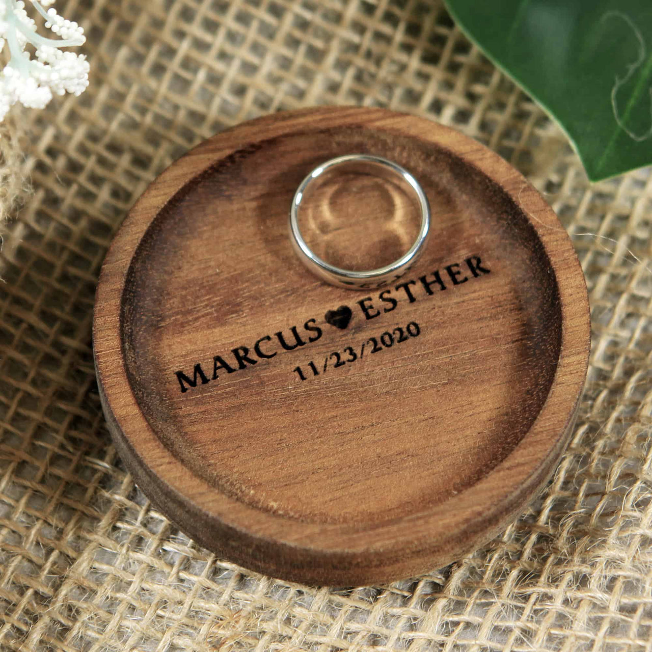 Wood Ring Dish - Personalized Name & Date Design