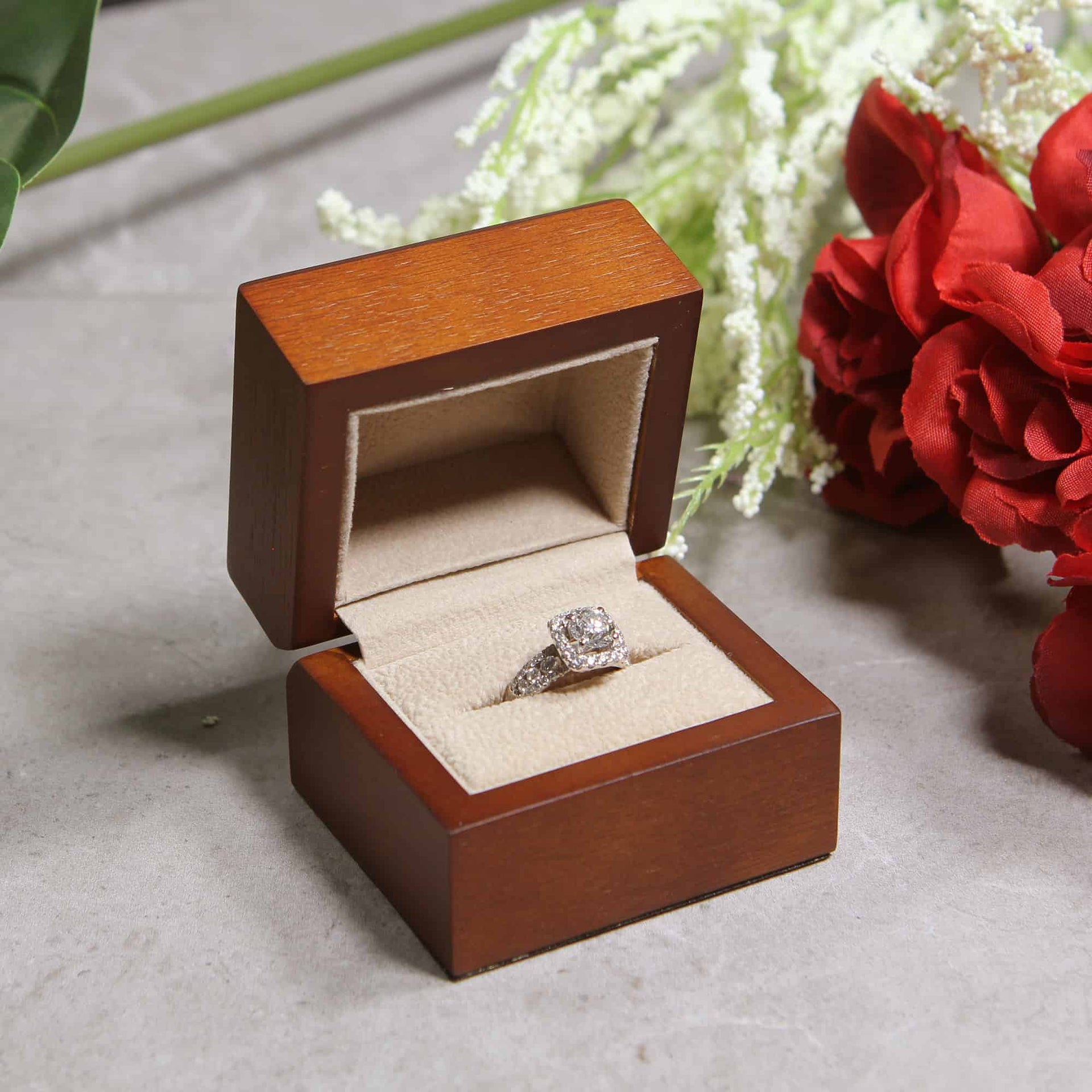 Custom wood engraved ring box with custom engraving 