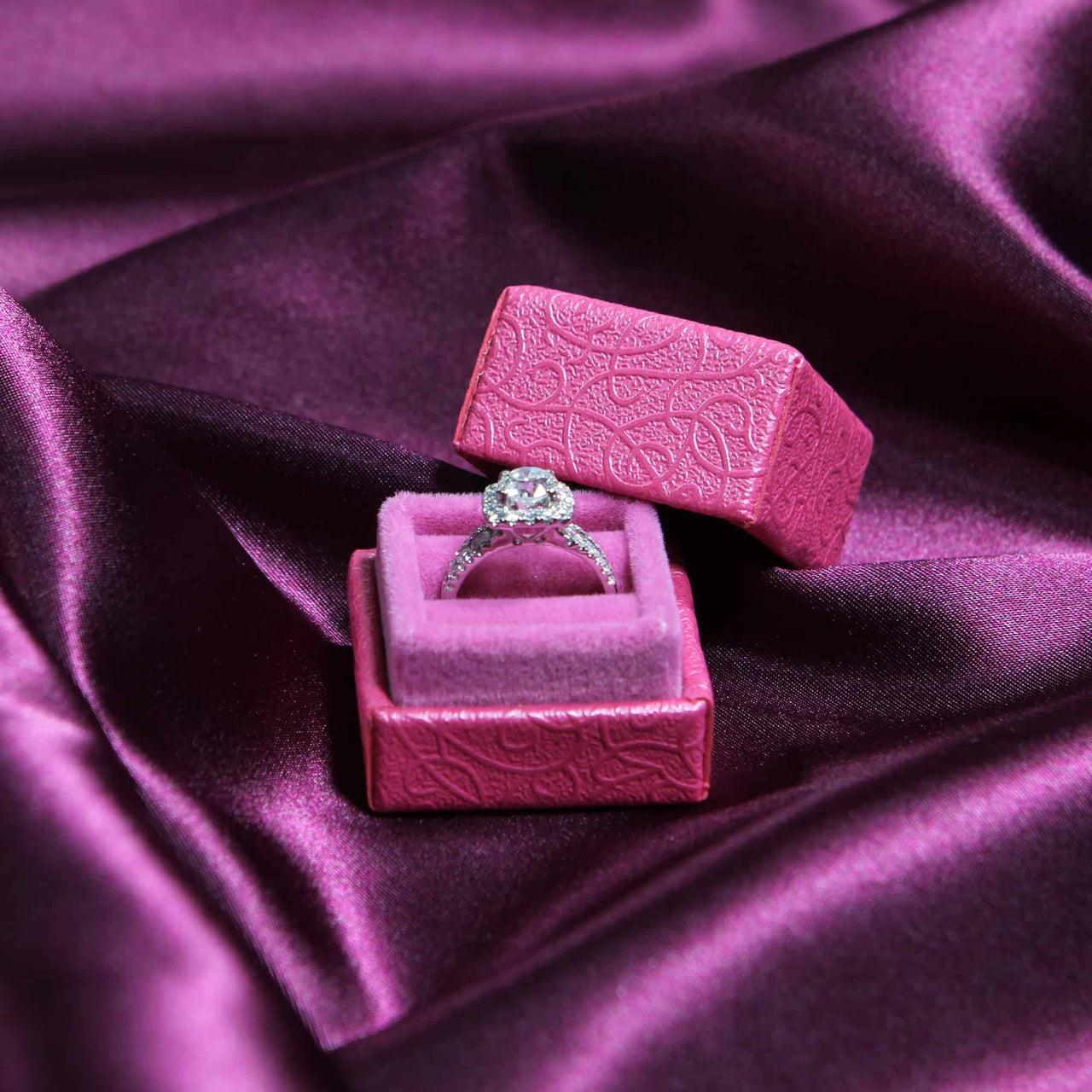 Pink Heirloom Ring Box - Square