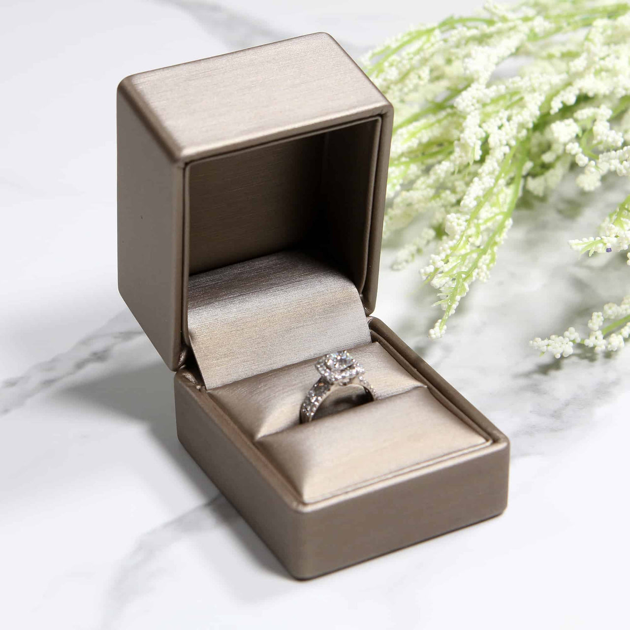 luxury bronze leather ring box