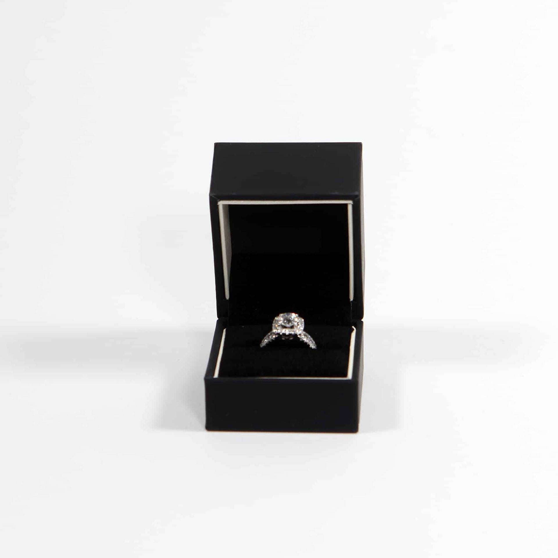 black ring box for engagement with diamond ring for weddings and proposals