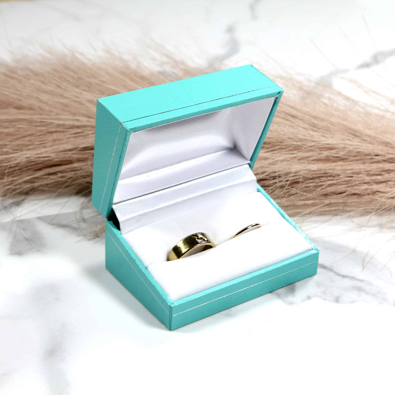 Light Blue Teal Classic Ring Box Double